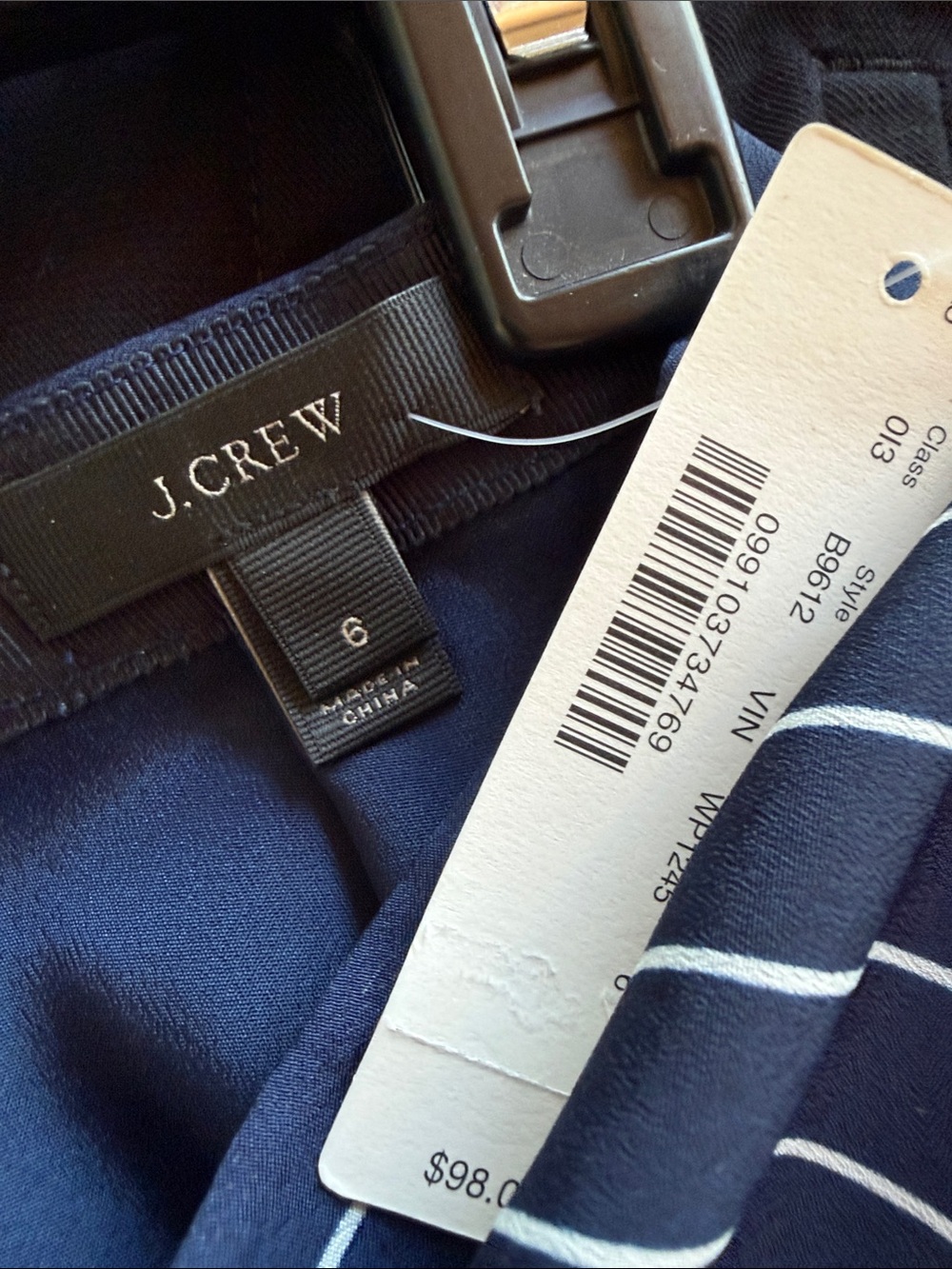 J. Crew Navy and White Pinstripe Ruffle Hem Mini Skirt size 6 NWT - Picture 6 of 9